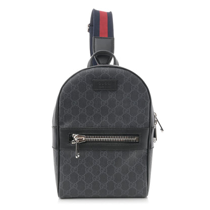 Gucci GG Supreme Monogram Calfskin Web Sling Backpack Black Grey 1 of 10