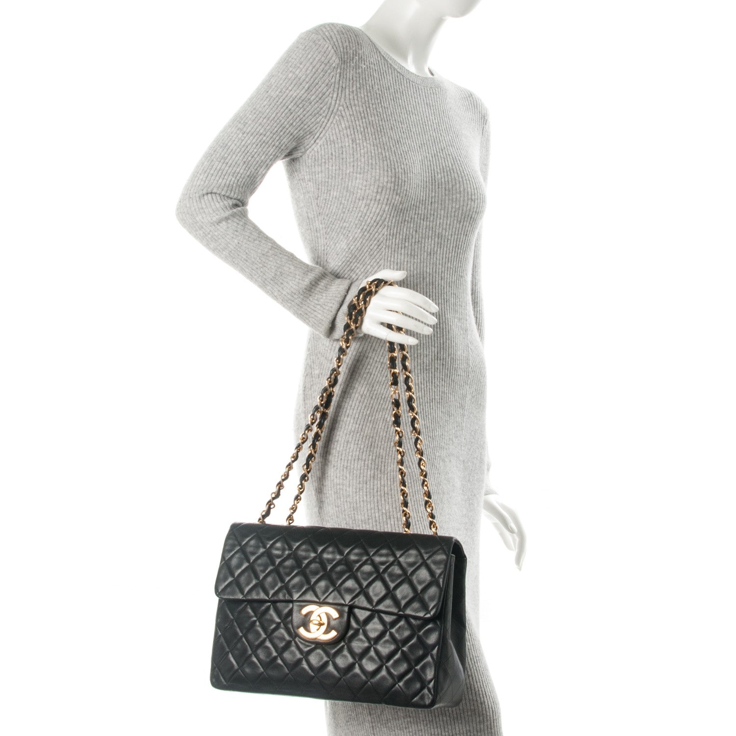 Chanel Lambskin Quilted XL Jumbo Single Flap Black 2 of 8