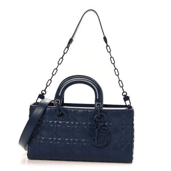 Calfskin Cannage Diamond Medium Lady D-Joy Navy Blue