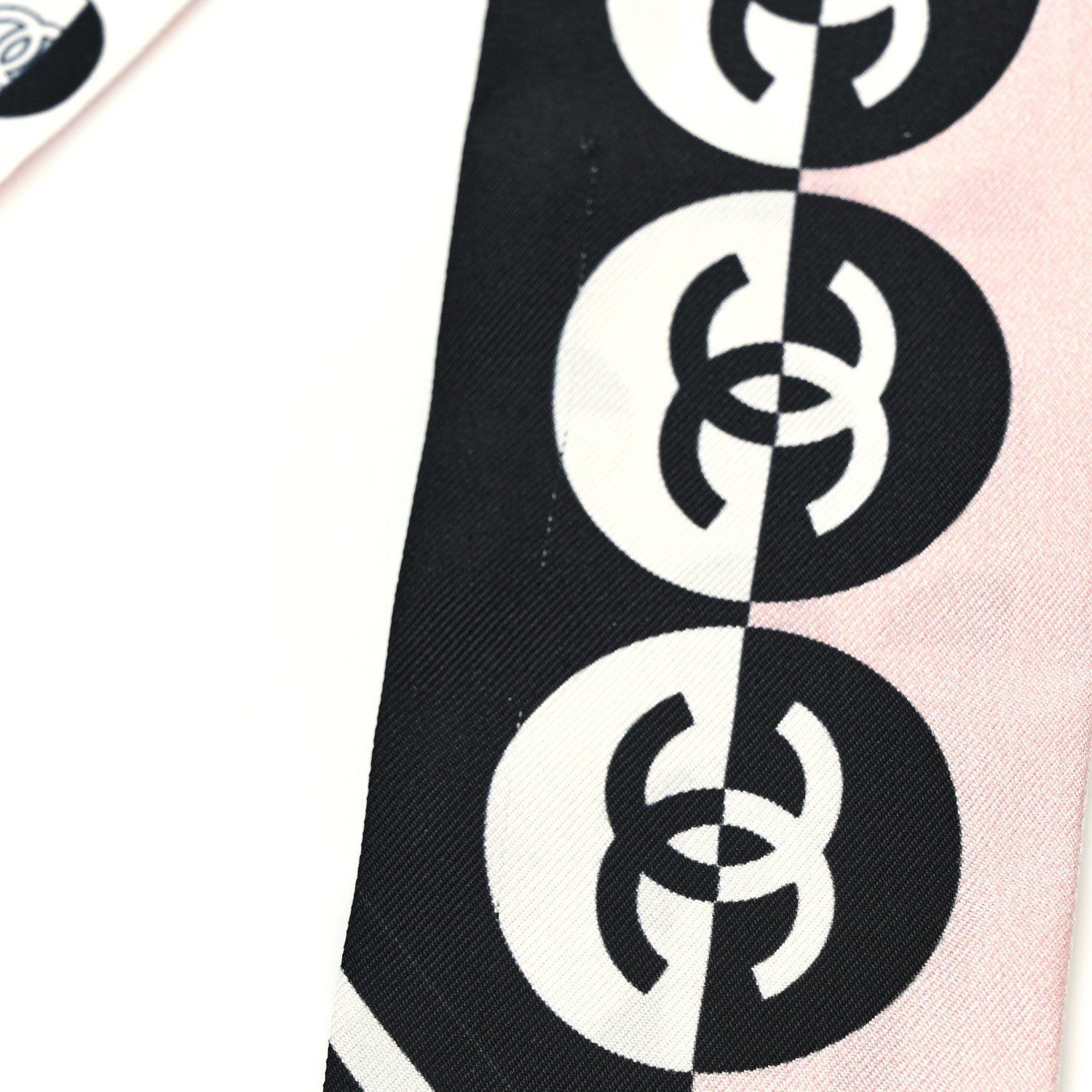 Chanel Silk CC Slim Bandeau Scarf White Pink Black 3 of 3