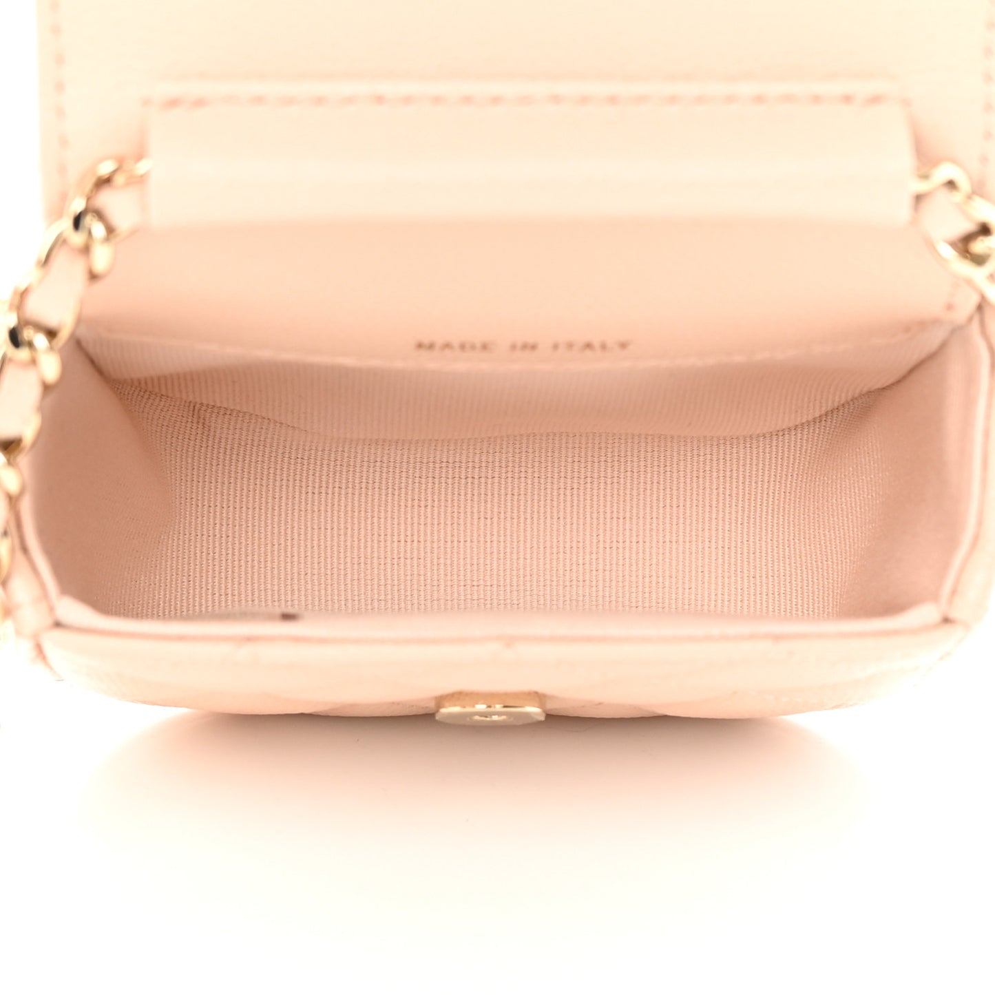 Caviar Quilted Mini Clutch With Chain Light Beige