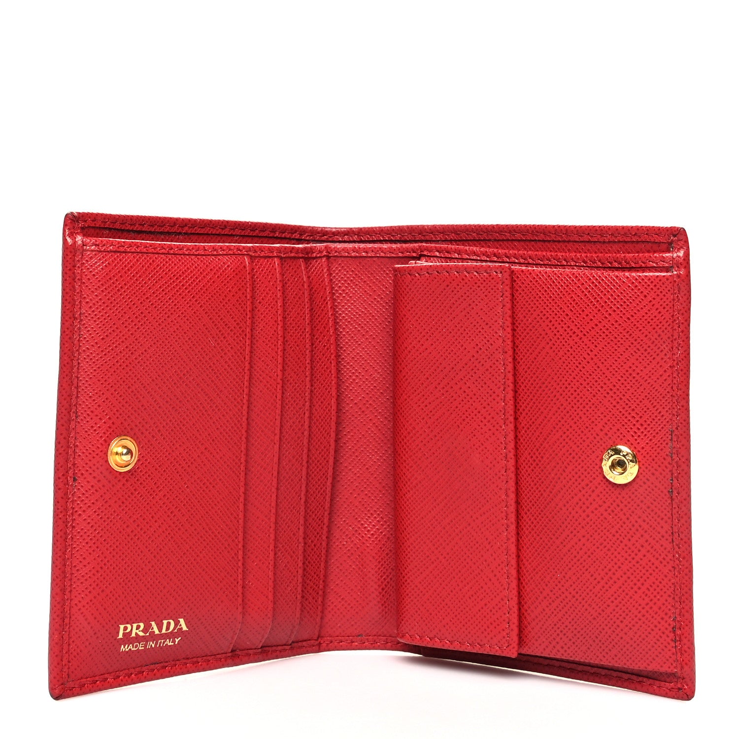 Prada Saffiano Metal Compact Snap Bi-Fold Wallet Fuoco 5 of 13