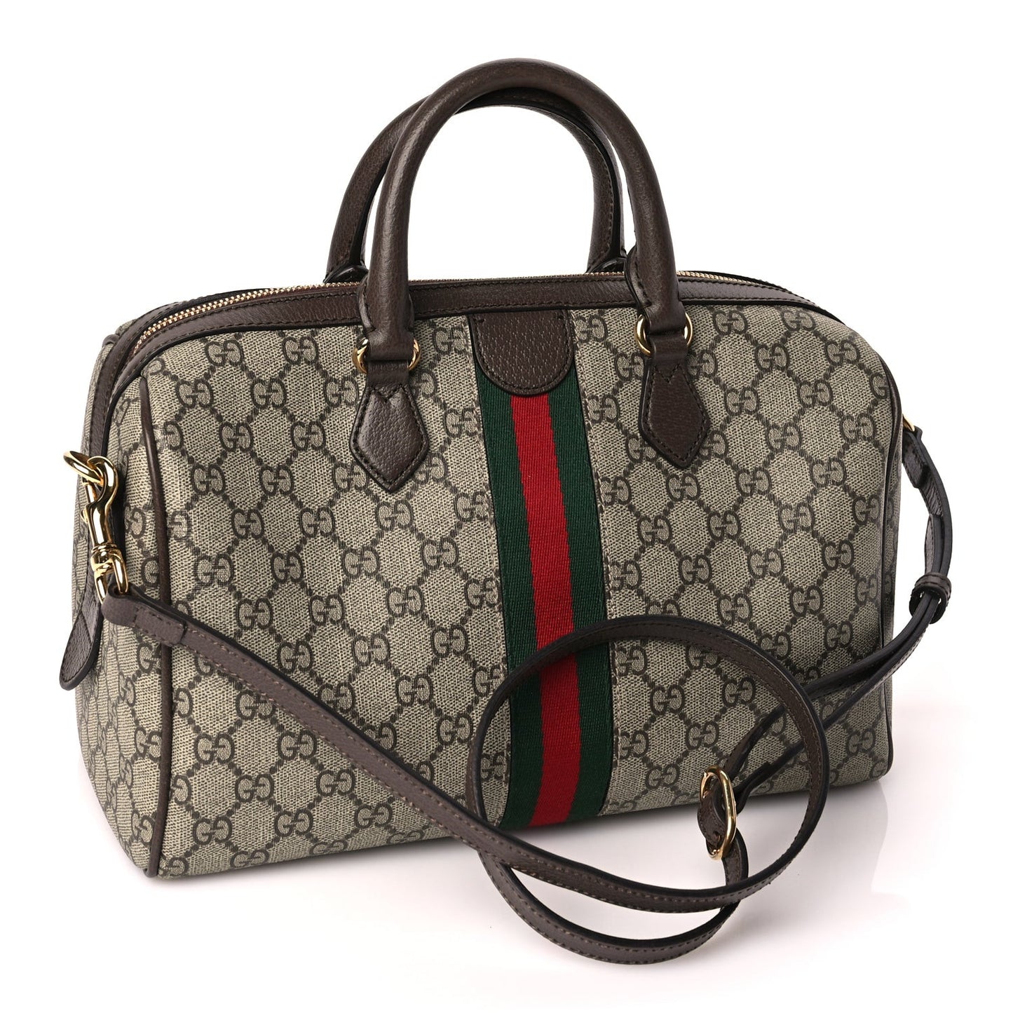 GG Supreme Monogram Web Medium Ophidia Top Handle Bag Beige Ebony