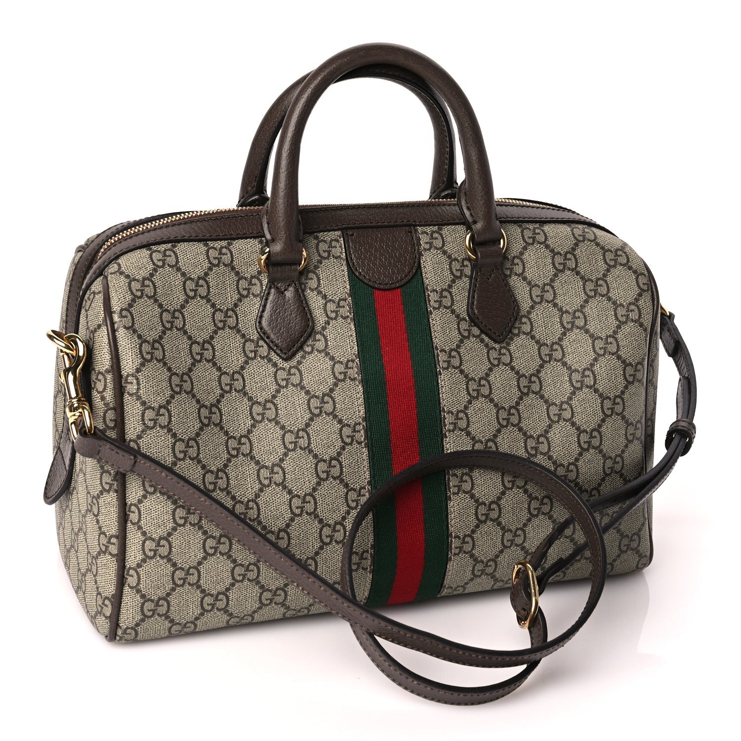 Gucci GG Supreme Monogram Web Medium Ophidia Top Handle Bag Beige Ebony 2 of 8