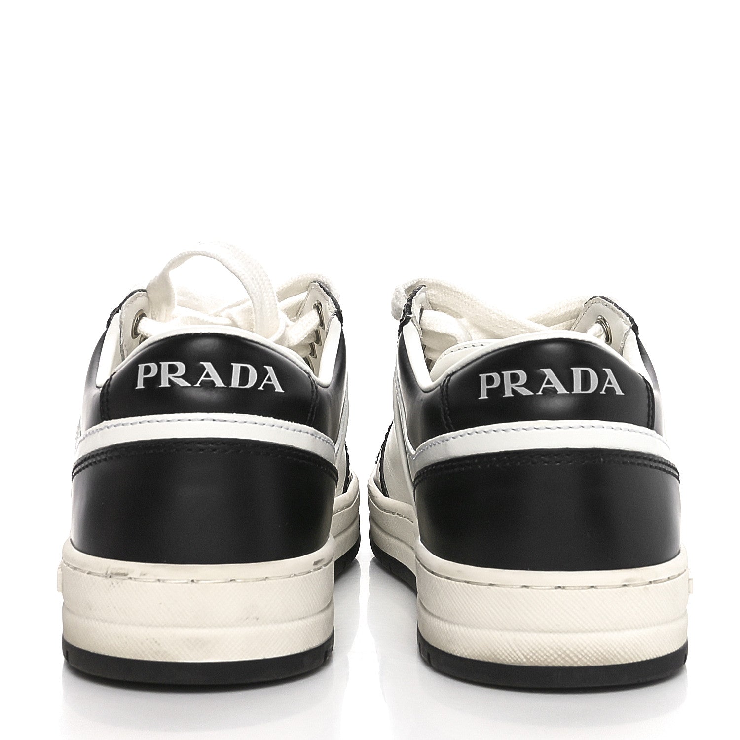 Prada Vitello Sport Spazzolato Rois Triangle Logo Womens Downtown Low Top 30mm Sneakers 37.5 White Black 5 of 9