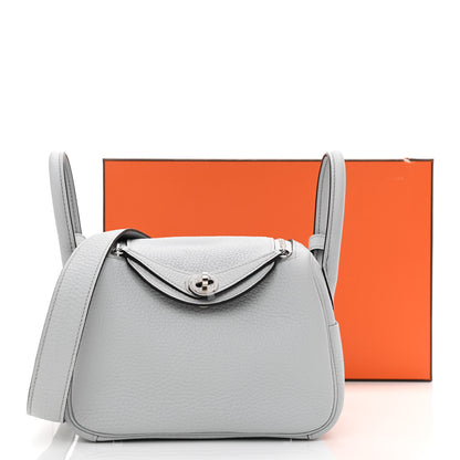 Hermes Taurillon Clemence Mini Lindy 20 Bleu Pale 11 of 11