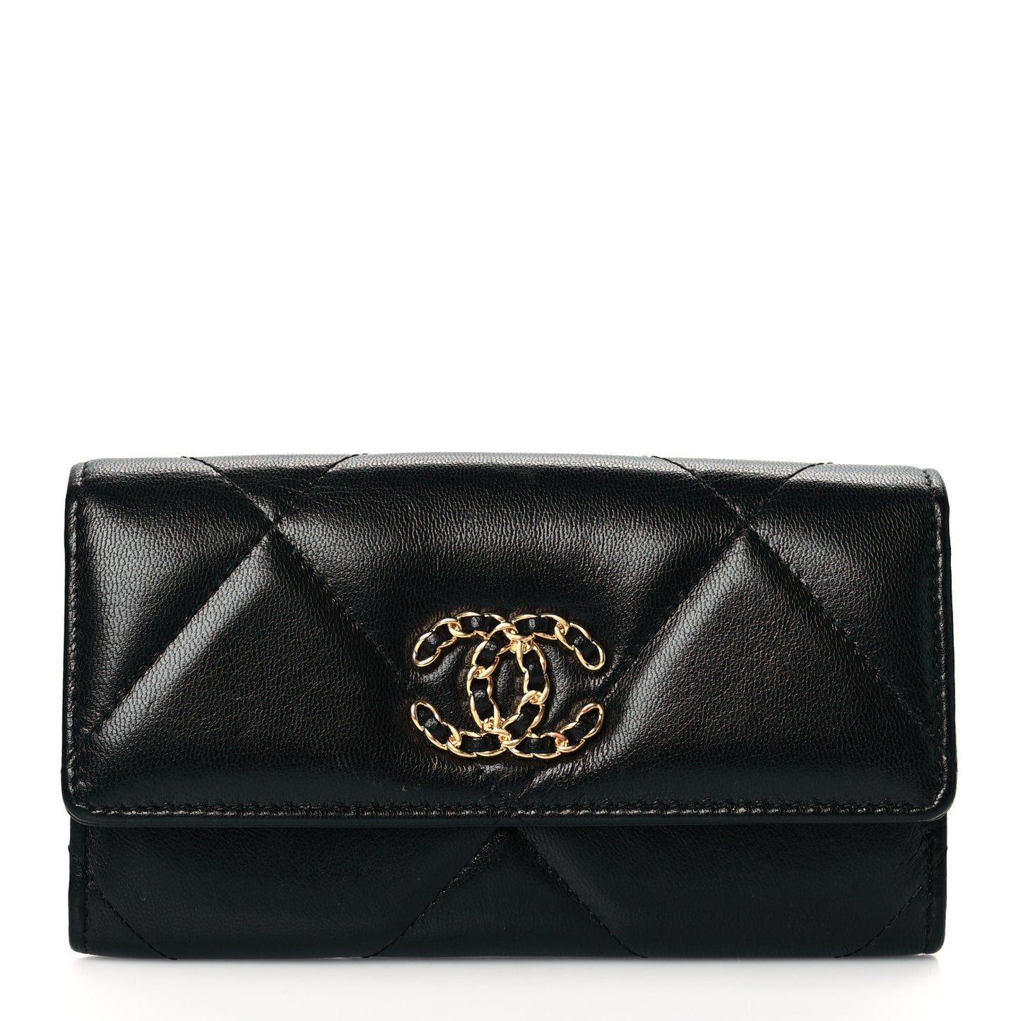 Lambskin Quilted Chanel 19 Flap Wallet Black