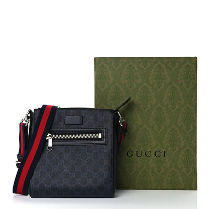 Gucci GG Supreme Monogram Web Small Flat Messenger Bag Black Grey 10 of 10
