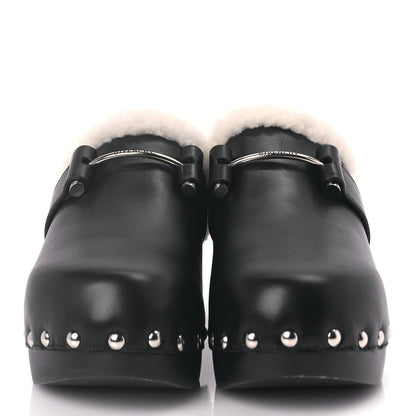 Givenchy Calfskin Shearling Studded Platform Clogs 38 Black 3 of 9