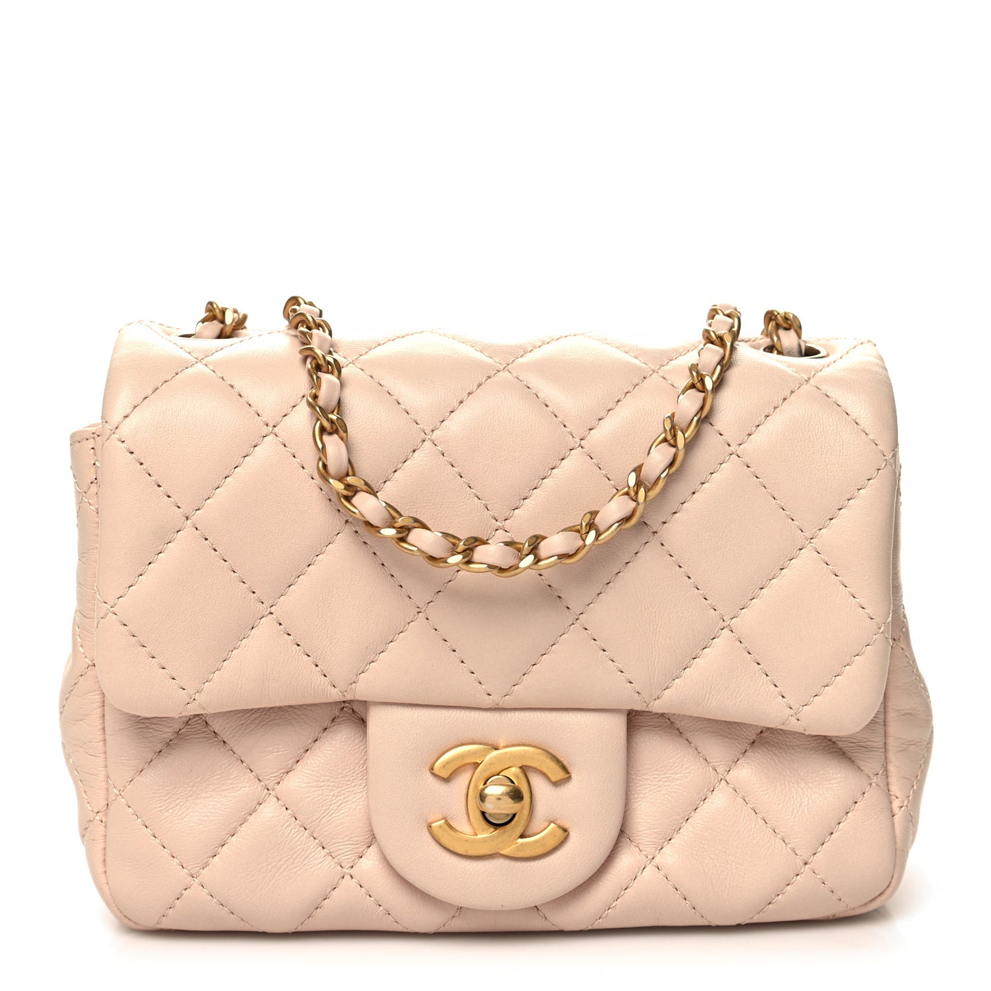 Lambskin Quilted Mini Pearl Crush Flap Light Beige