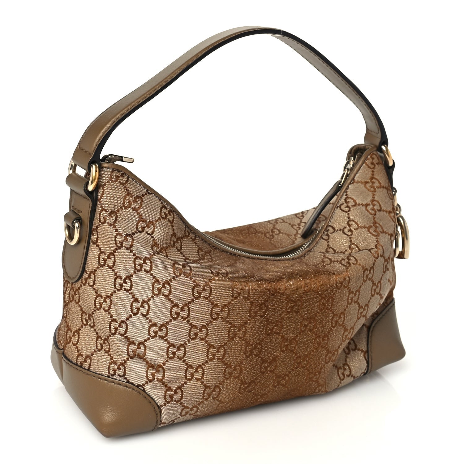 Gucci Monogram Lurex Small Heart Bit Charm Hobo Bronze 2 of 8