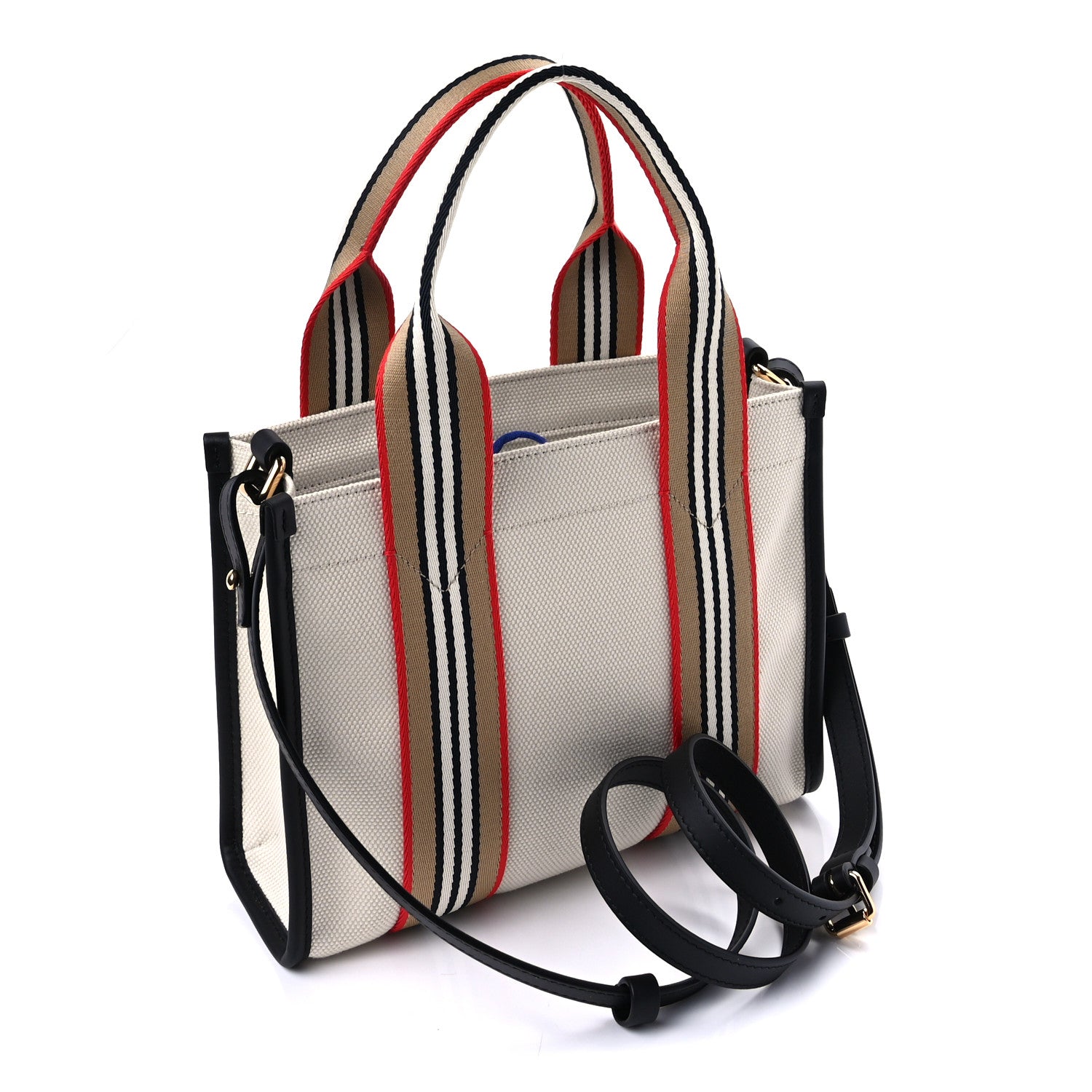 Burberry Canvas Icon Stripe Mini Tote White Black 2 of 8