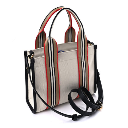 Burberry Canvas Icon Stripe Mini Tote White Black 2 of 8