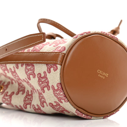 Celine Canvas Calfskin Triomphe Embroidered Bucket Bag Fox Red 10 of 12