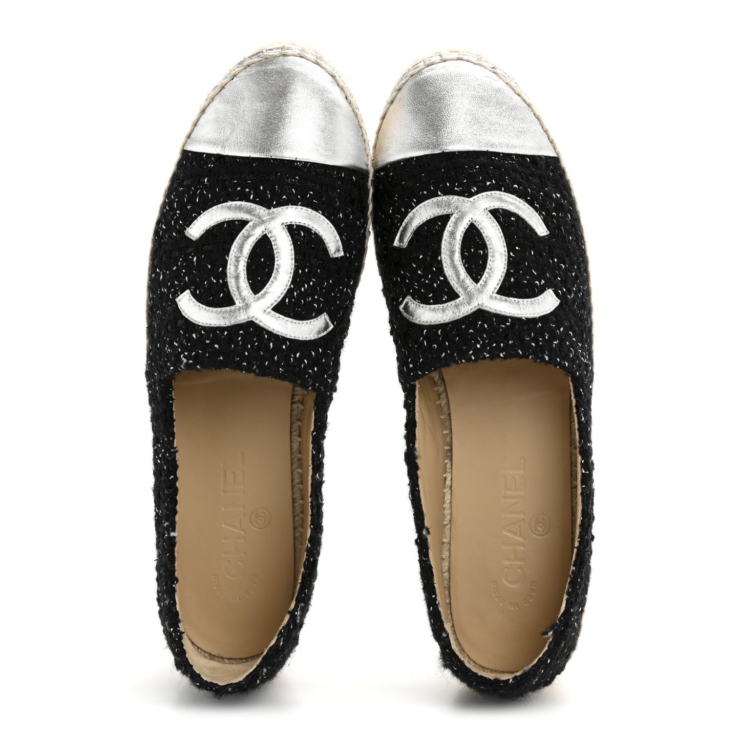 Metallic Lambskin Tweed CC Espadrilles 41 Black Silver