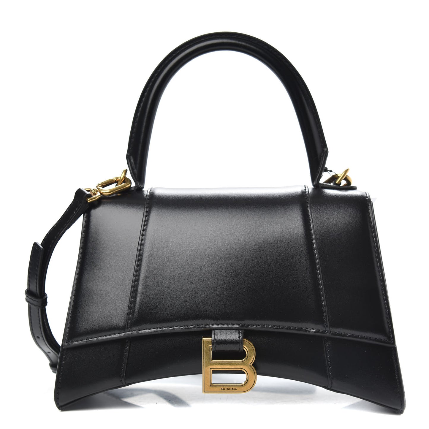 Shiny Box Calfskin Small Hourglass Top Handle Bag Black