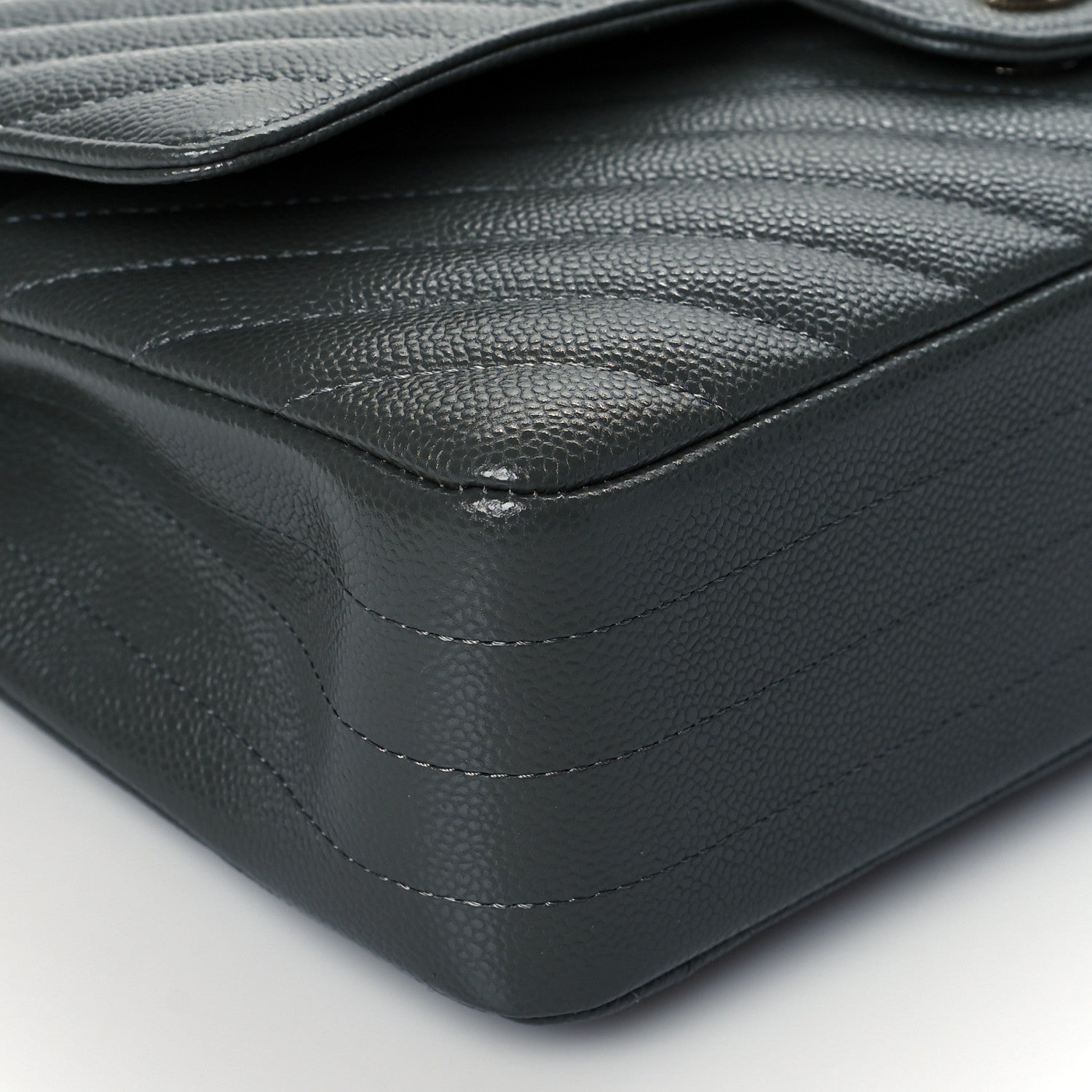 Chanel Caviar Chevron Quilted Medium Double Flap Dark Grey 9 of 11