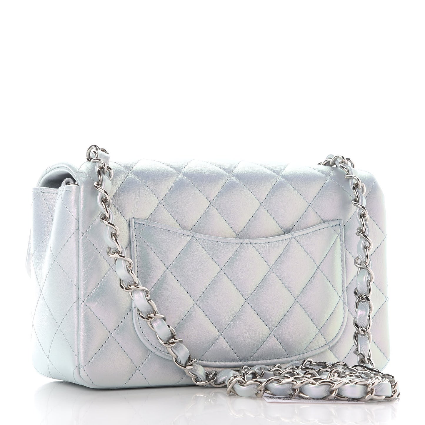Iridescent Calfskin Quilted Mini Rectangular Flap Light Blue
