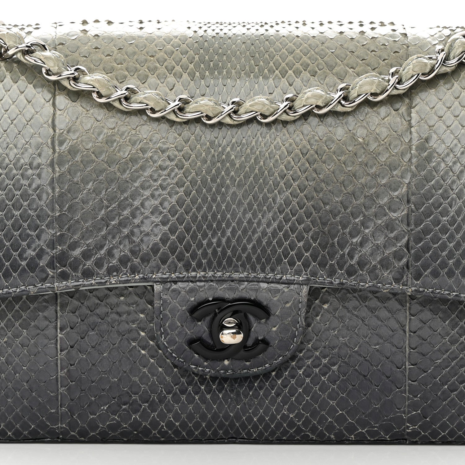 Chanel Metallic Snakeskin Medium Double Flap Light Blue 8 of 18