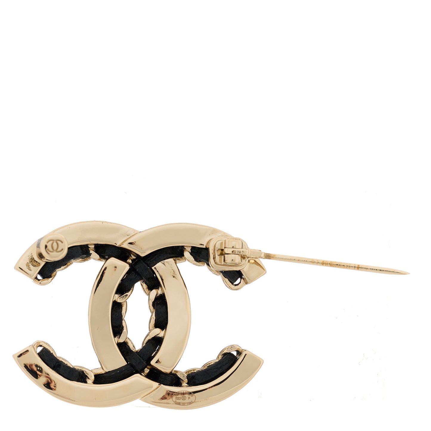 Lambskin Chain CC Chain Brooch Black Gold