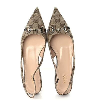 Gucci Monogram Horsebit Womens Slingback Ballet Flat 39  Beige Ebony Cocoa 5 of 8