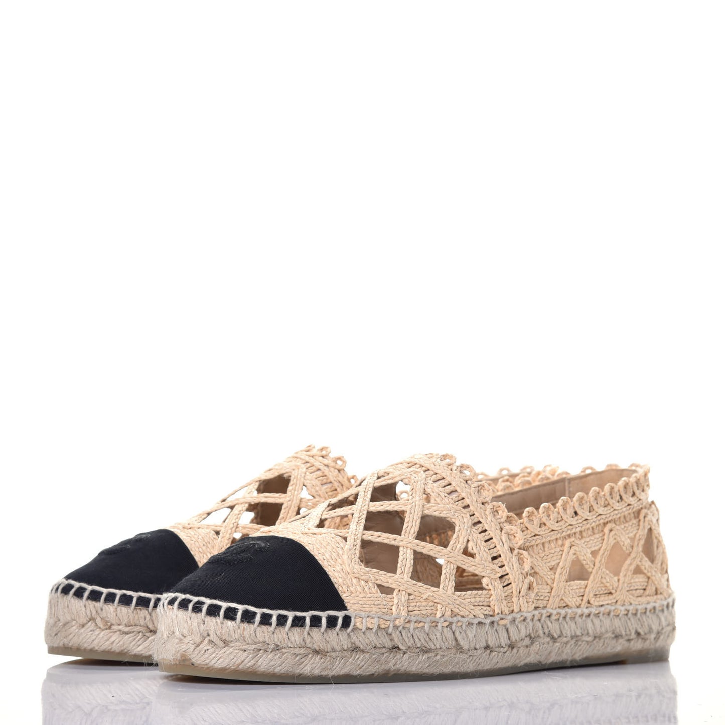 Raffia Fabric CC Espadrilles 41 Beige Black