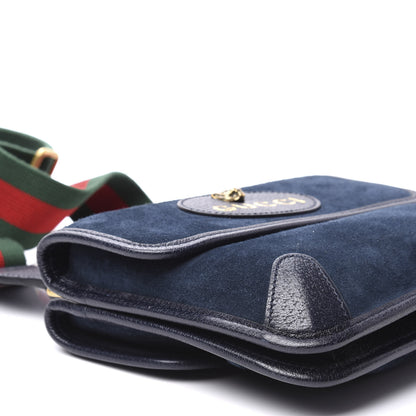 Gucci Suede Web Small Neo Vintage Double Flap Messenger Bag Blue 9 of 11