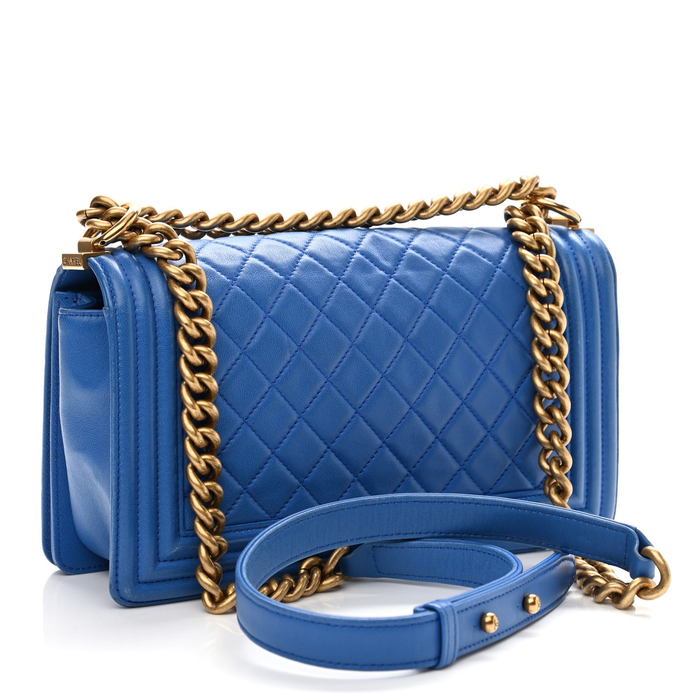 Lambskin Quilted Medium Boy Flap Blue