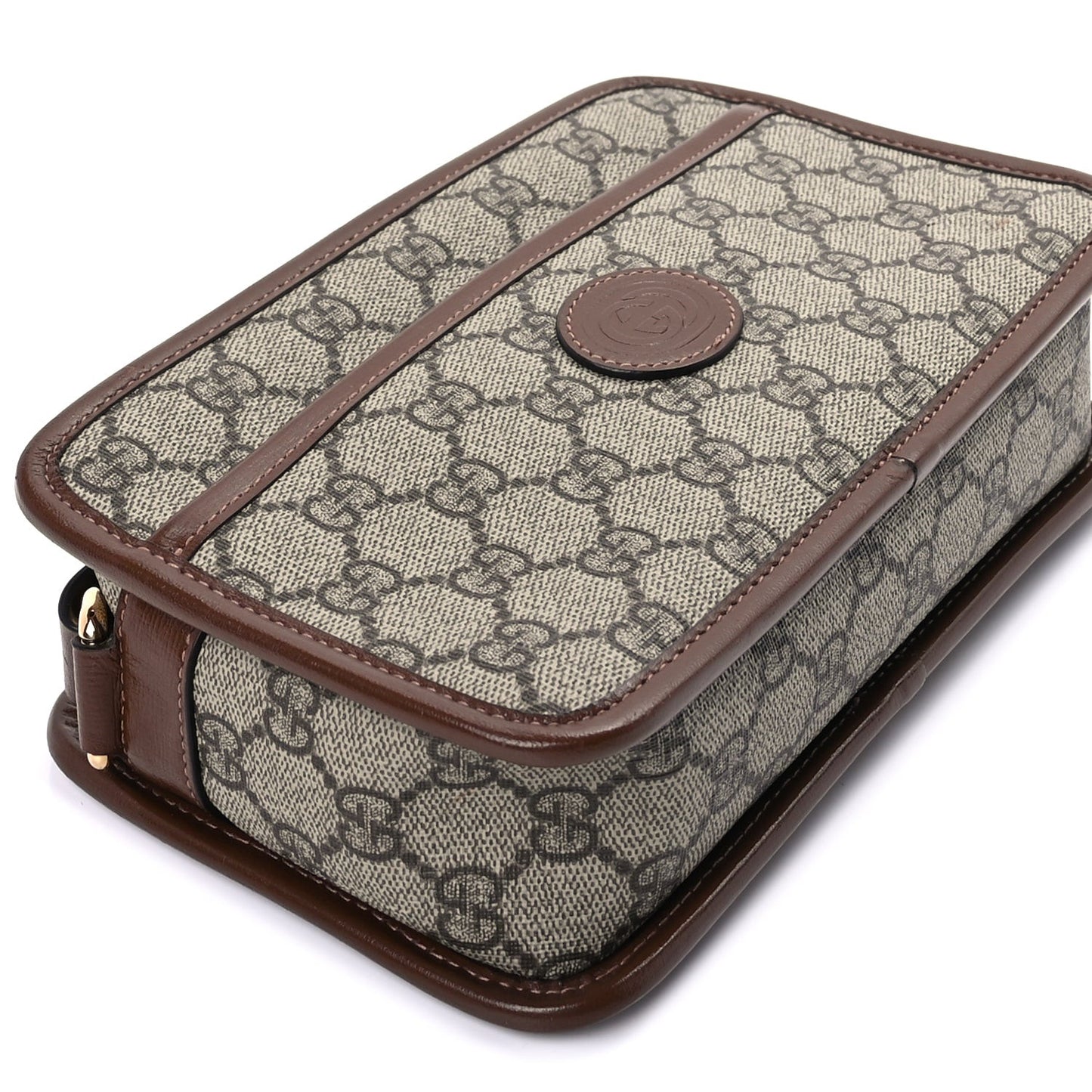 GG Supreme Monogram Azalea Calfskin Mini Retro Interlocking G Shoulder Bag  Beige Ebony Brown Sugar