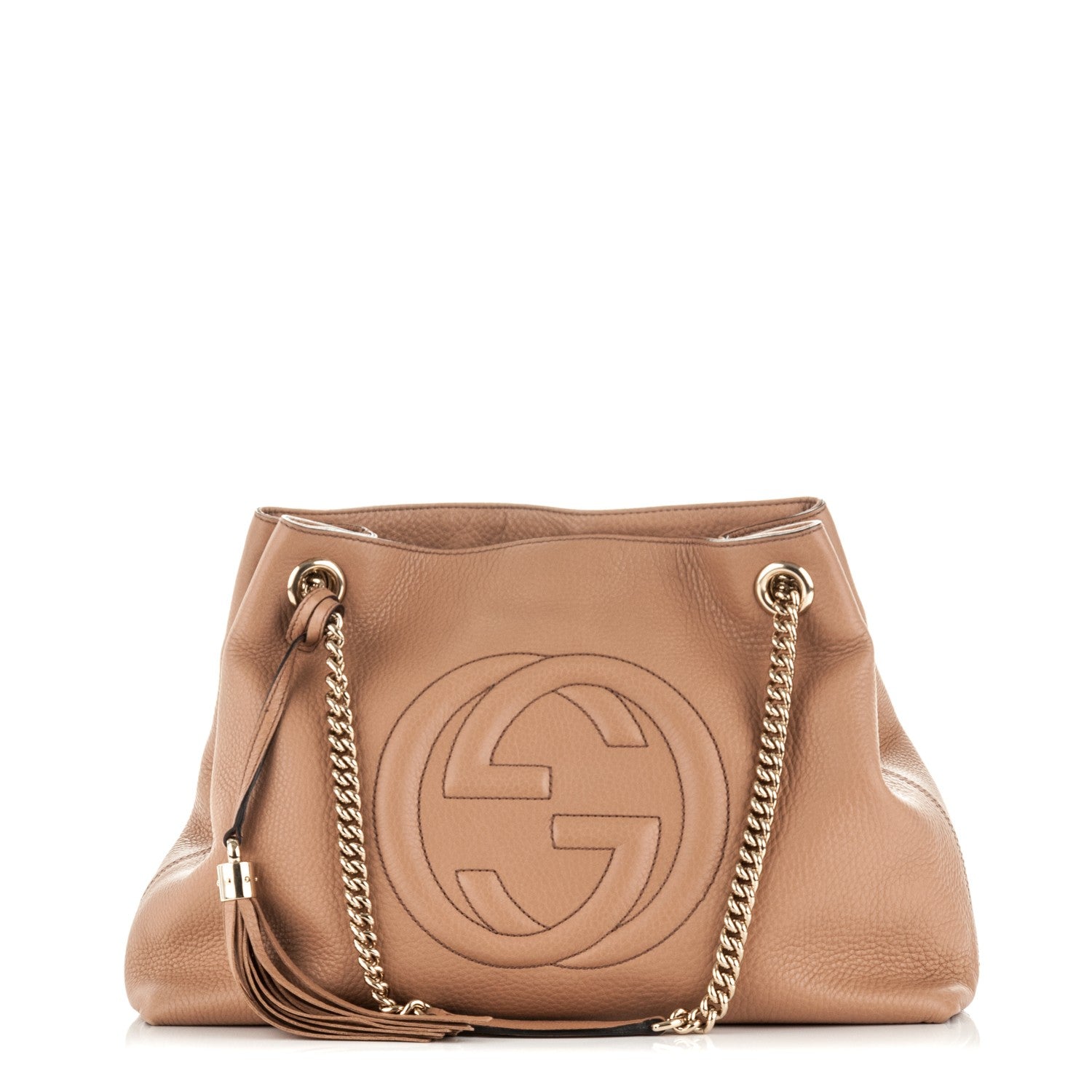 Gucci Pebbled Calfskin Medium Soho Chain Shoulder Bag Beige 1 of 7