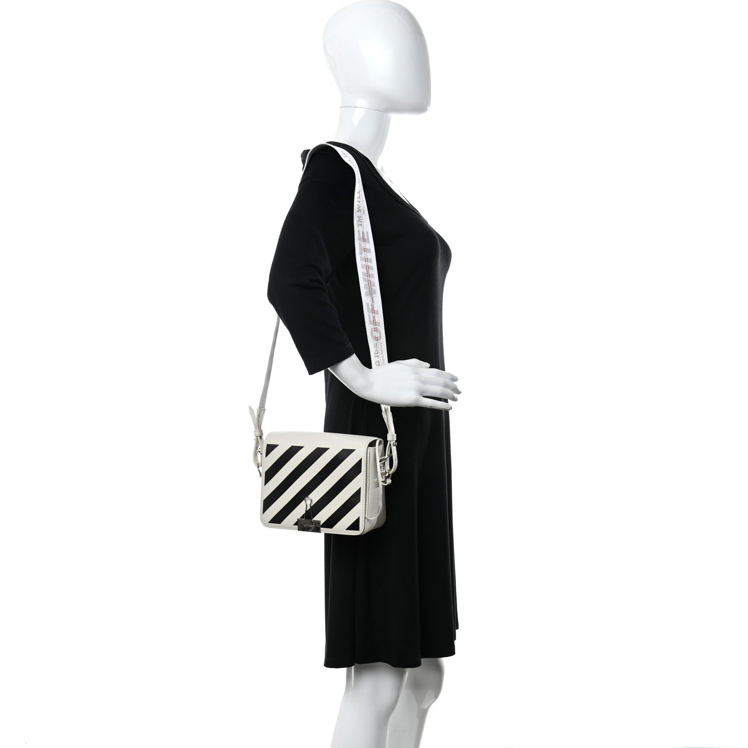 Off-White Saffiano Striped Diag Binder Flap Bag White Black 2 of 14