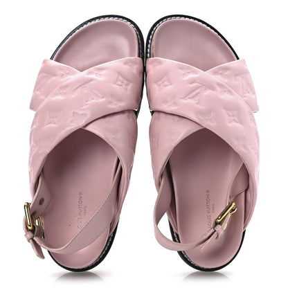 Louis Vuitton Lambskin Monogram Embossed Paseo Flat Comfort Sandals Rose Clair 2 of 7
