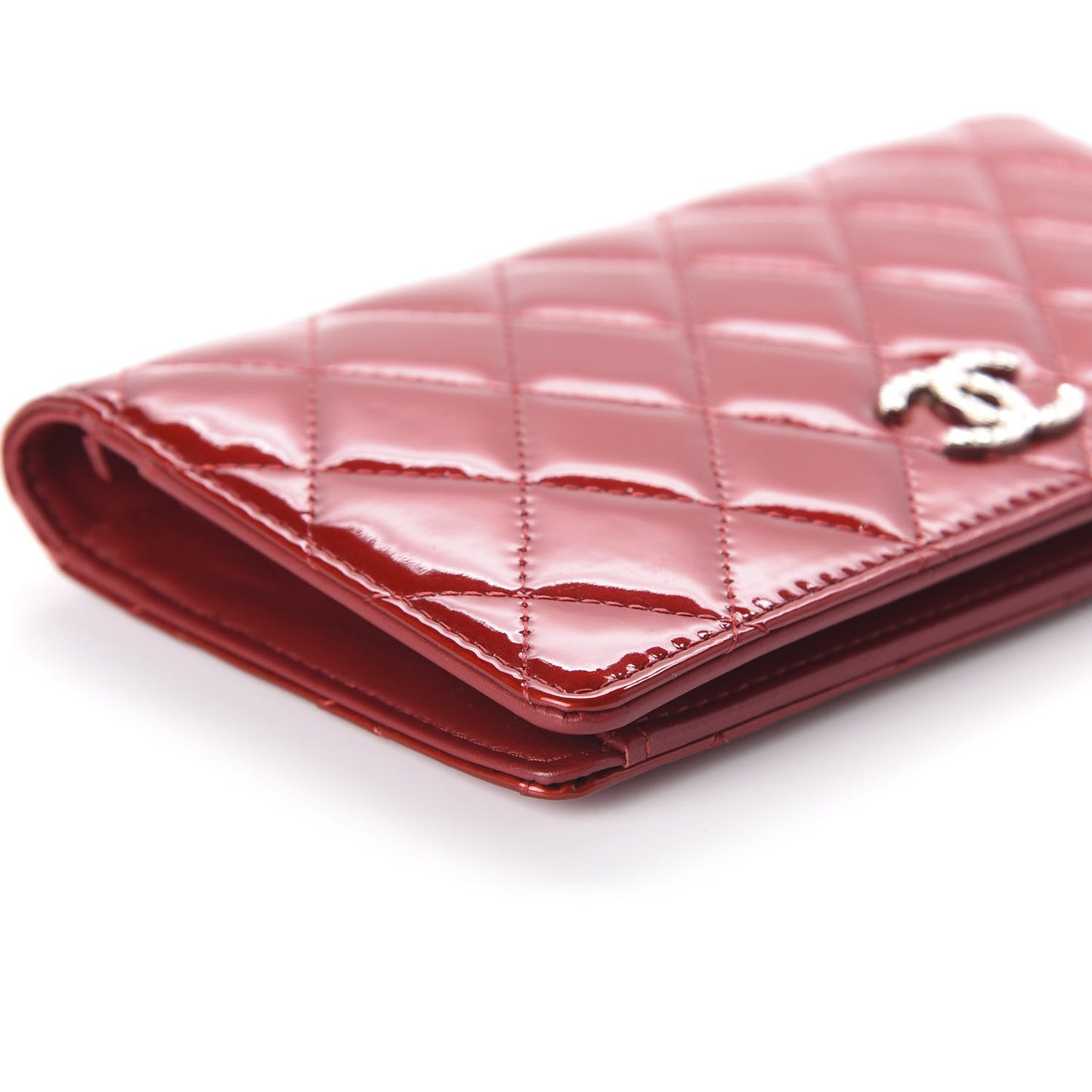 Patent Quilted Brilliant Yen Wallet Red