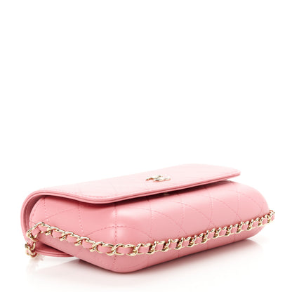 Chanel Calfskin Diamond Stitched Chain Around Flap Phone Holder Dark Pink 4 of 11