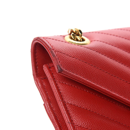 Saint Laurent Grain De Poudre Matelasse Chevron Large Monogram Satchel Lipstick Red 10 of 18