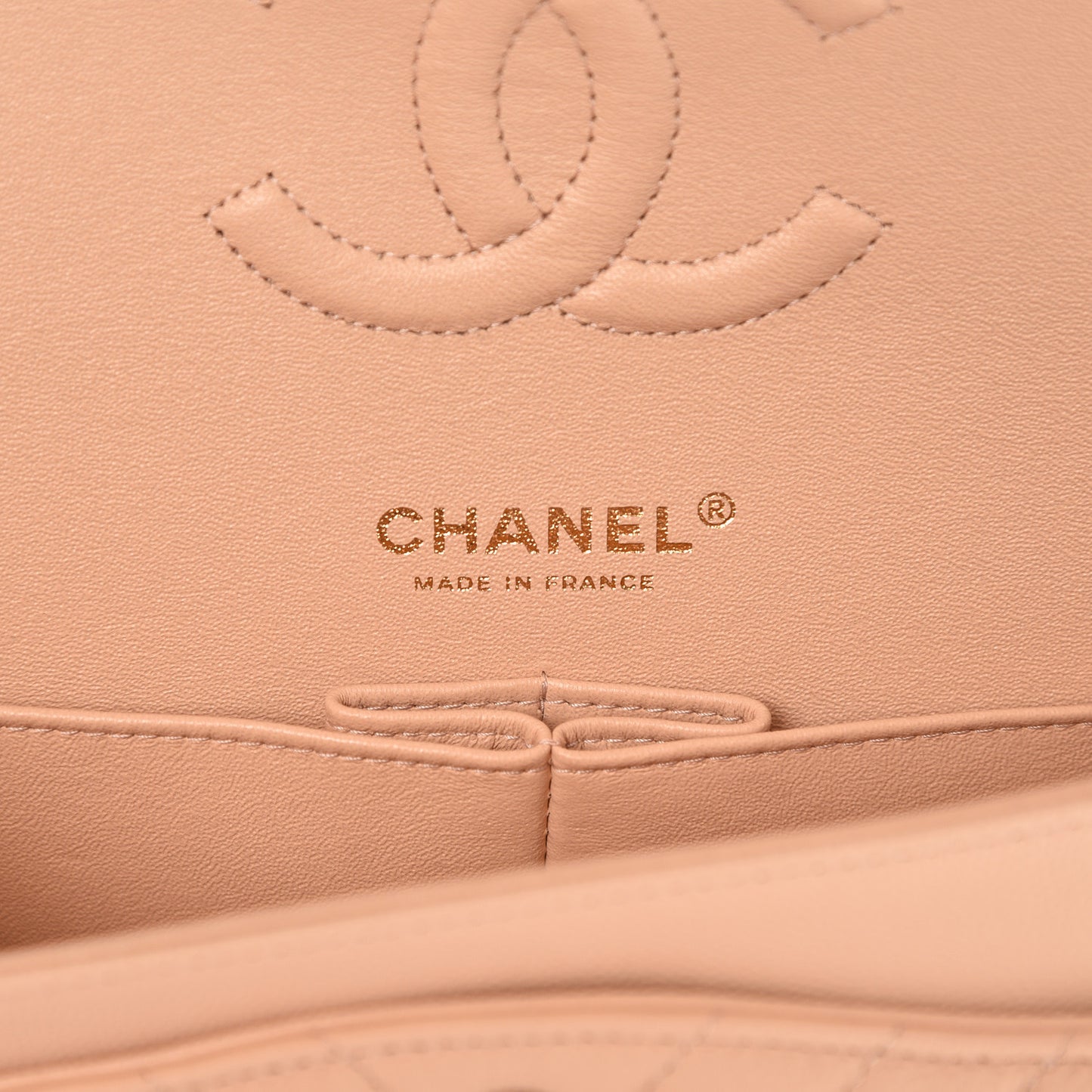 Caviar Chevron Quilted Medium Double Flap Beige