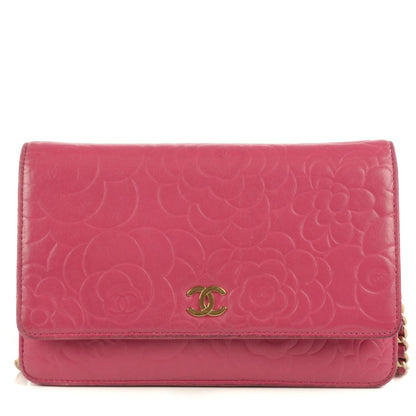 Chanel Lambskin Camellia Embossed Wallet On Chain WOC Pink 1 of 9
