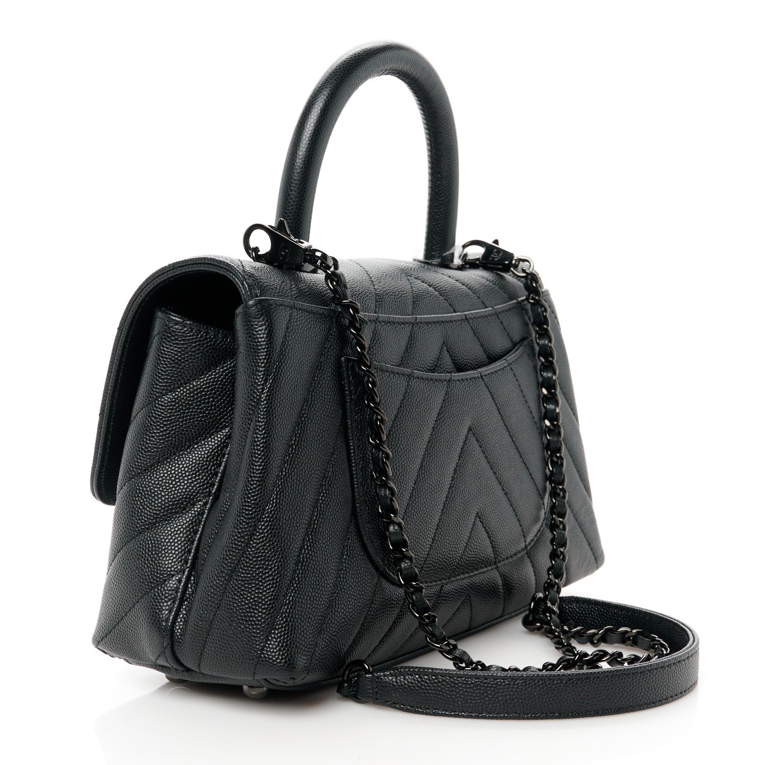 Chanel Caviar Chevron Quilted Mini Coco Handle Flap So Black 3 of 13
