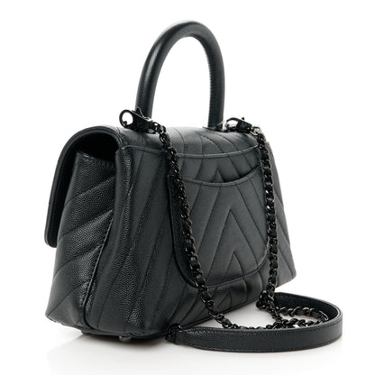 Chanel Caviar Chevron Quilted Mini Coco Handle Flap So Black 3 of 13