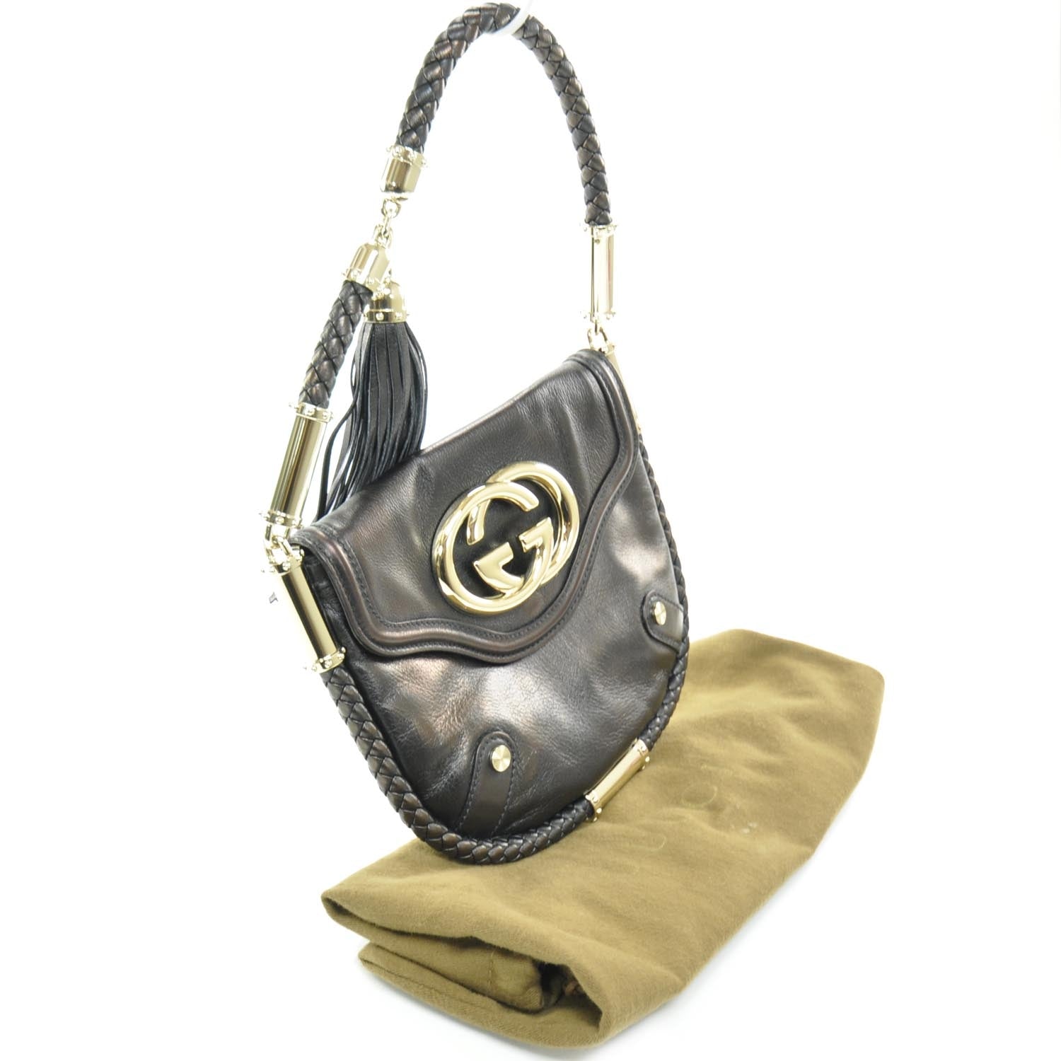 Gucci Leather Britt Tassel Shoulder Bag Black 3 of 8