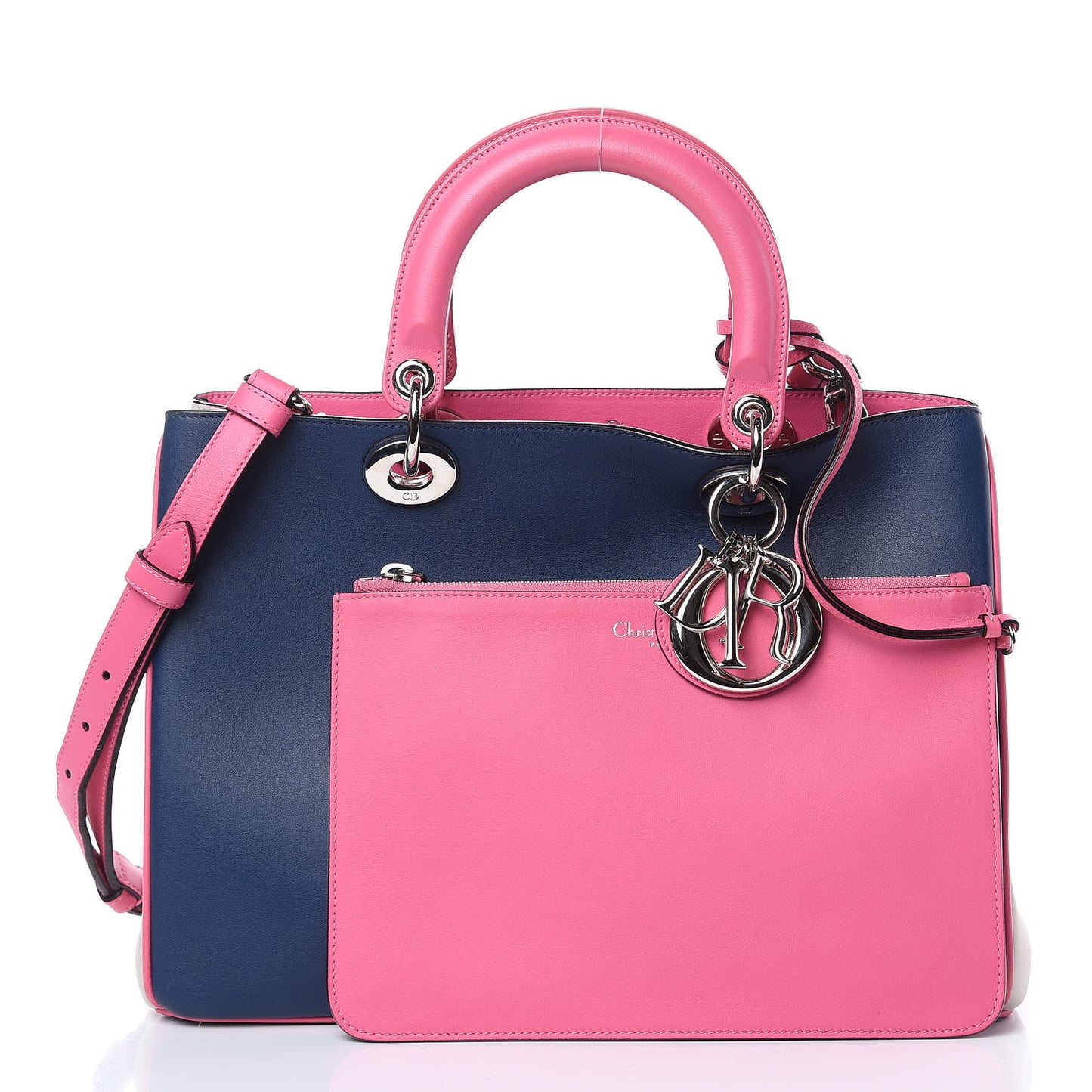 Smooth Calfskin Medium Tri-Color Diorissimo Bag Navy Pink