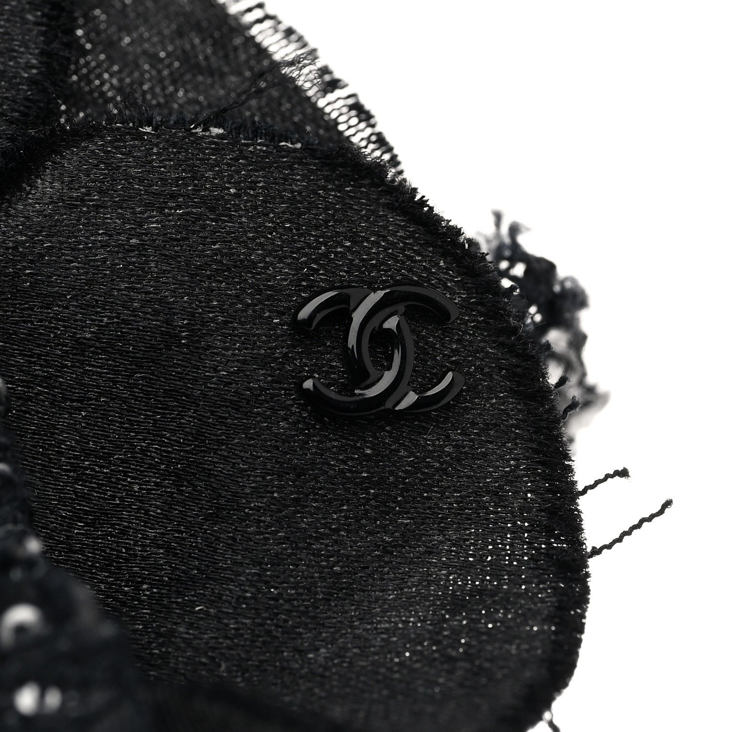 Chanel Tweed Fabric Camellia Pin Brooch Black 3 of 3