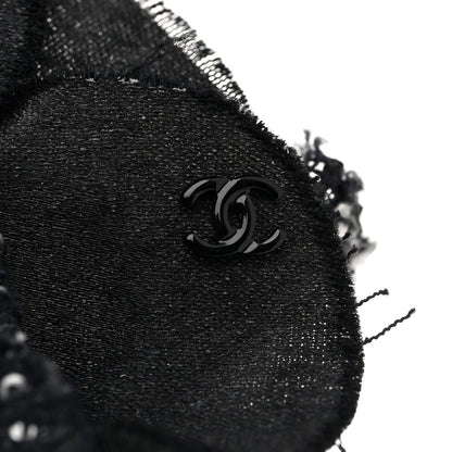 Chanel Tweed Fabric Camellia Pin Brooch Black 3 of 3