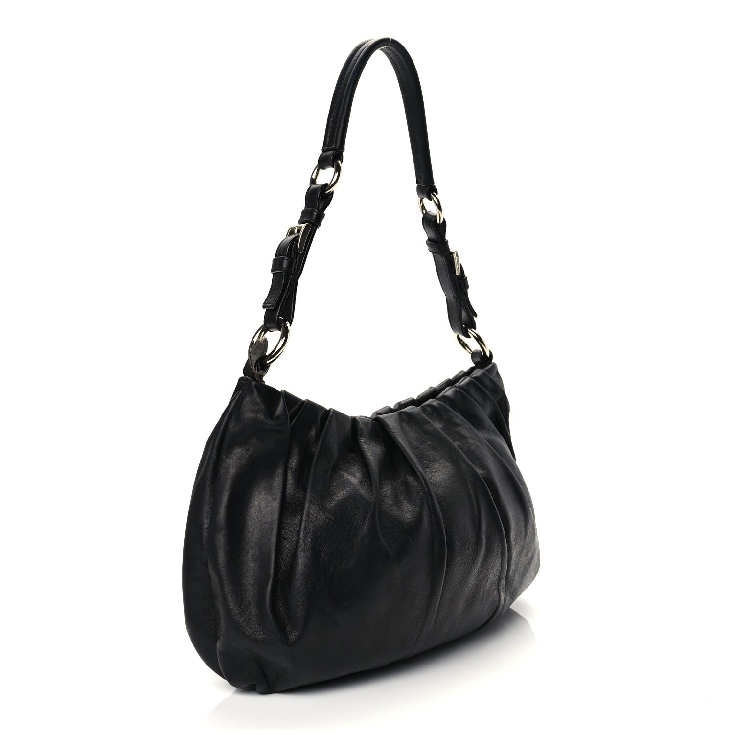 Prada Cervo Hobo Shoulder Bag Black 2 of 9