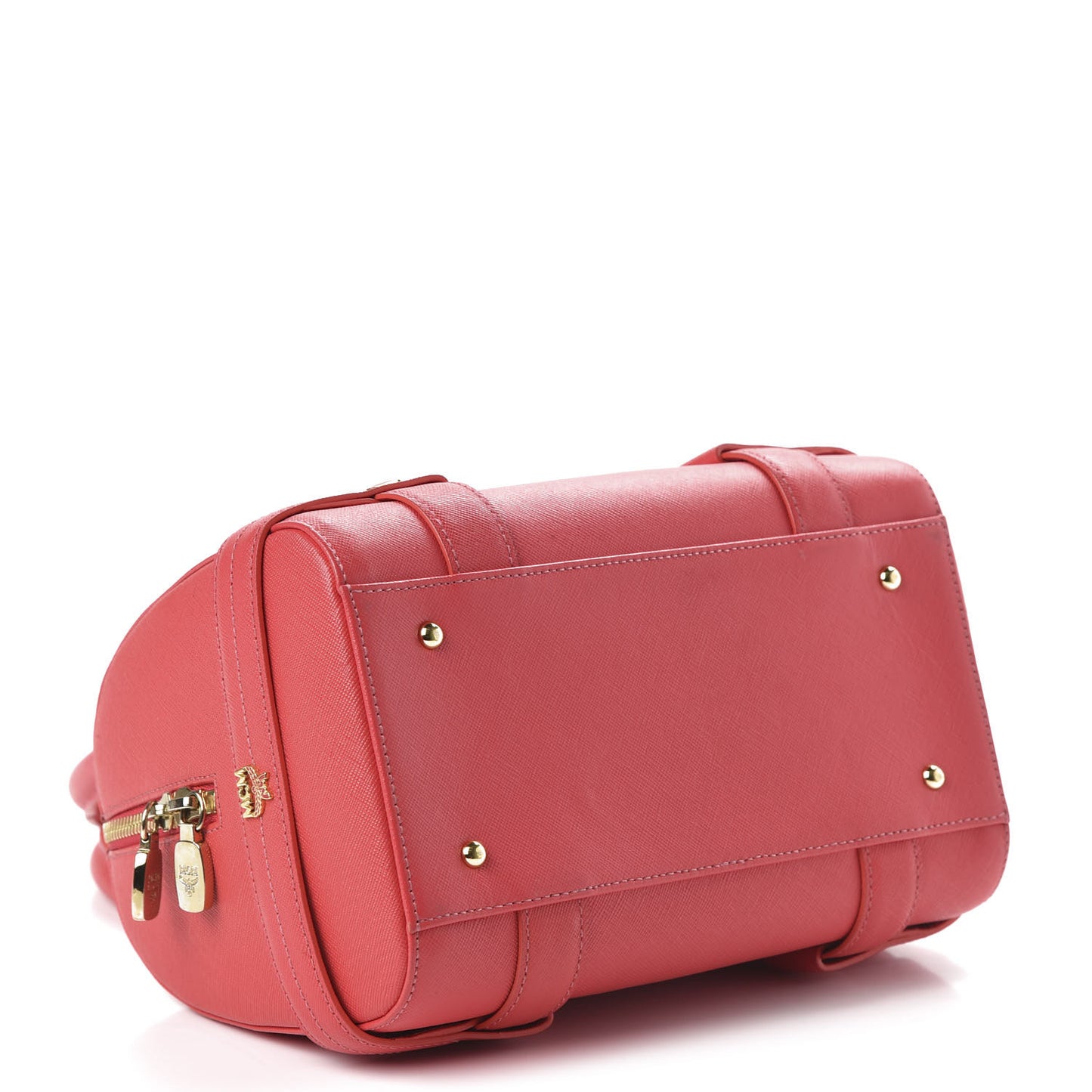 Saffiano Studded Small Boston Bag Hot Coral