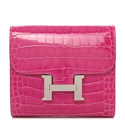 Hermes Shiny Alligator Constance Short Wallet Rose Scheherazade 1 of 7