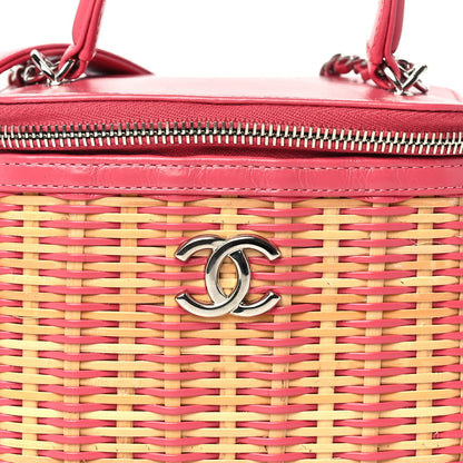 Chanel Calfskin Raffia Small Take Away Vanity Case Bag  Pink Beige 7 of 9