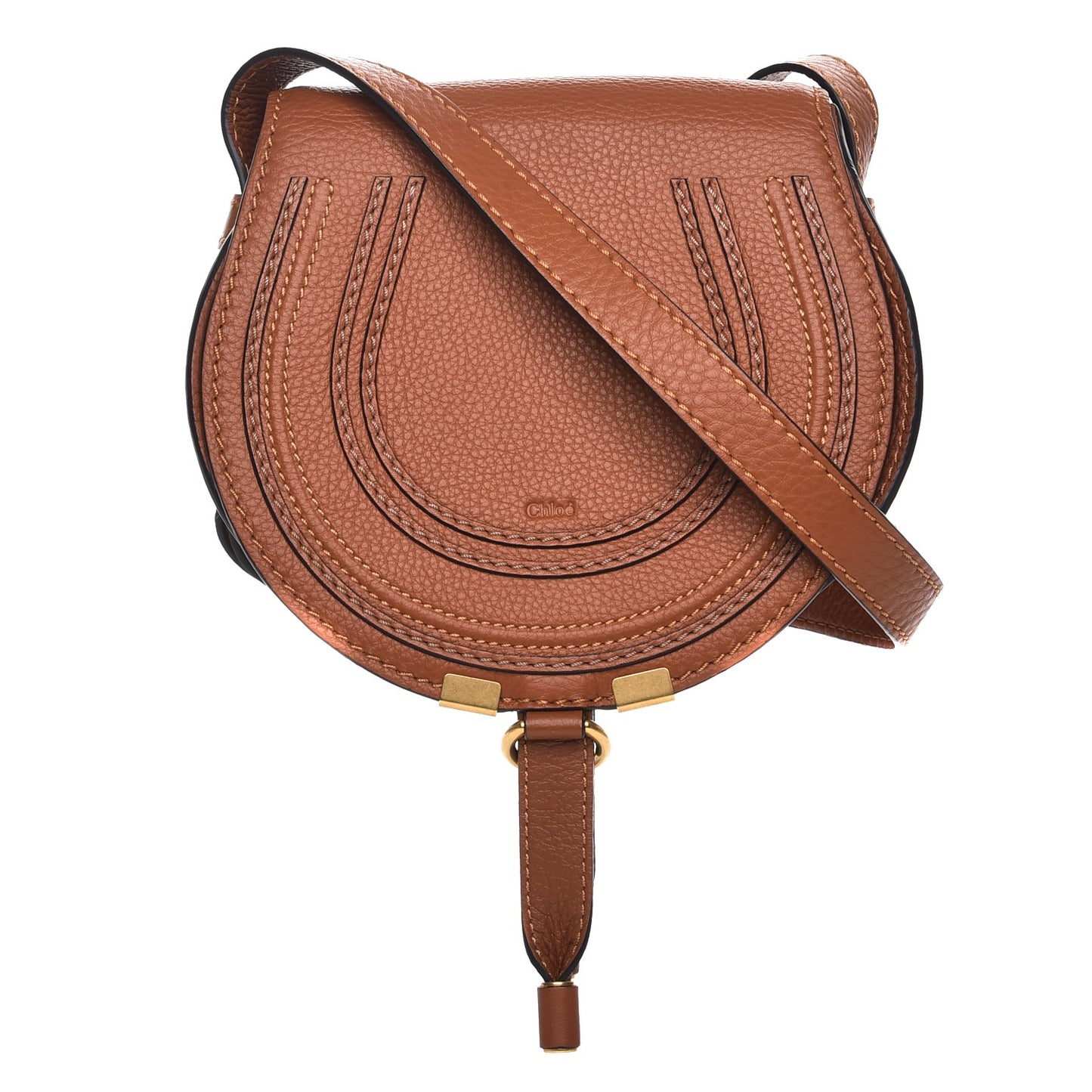 Calfskin Mini Marcie Round Crossbody Bag Tan