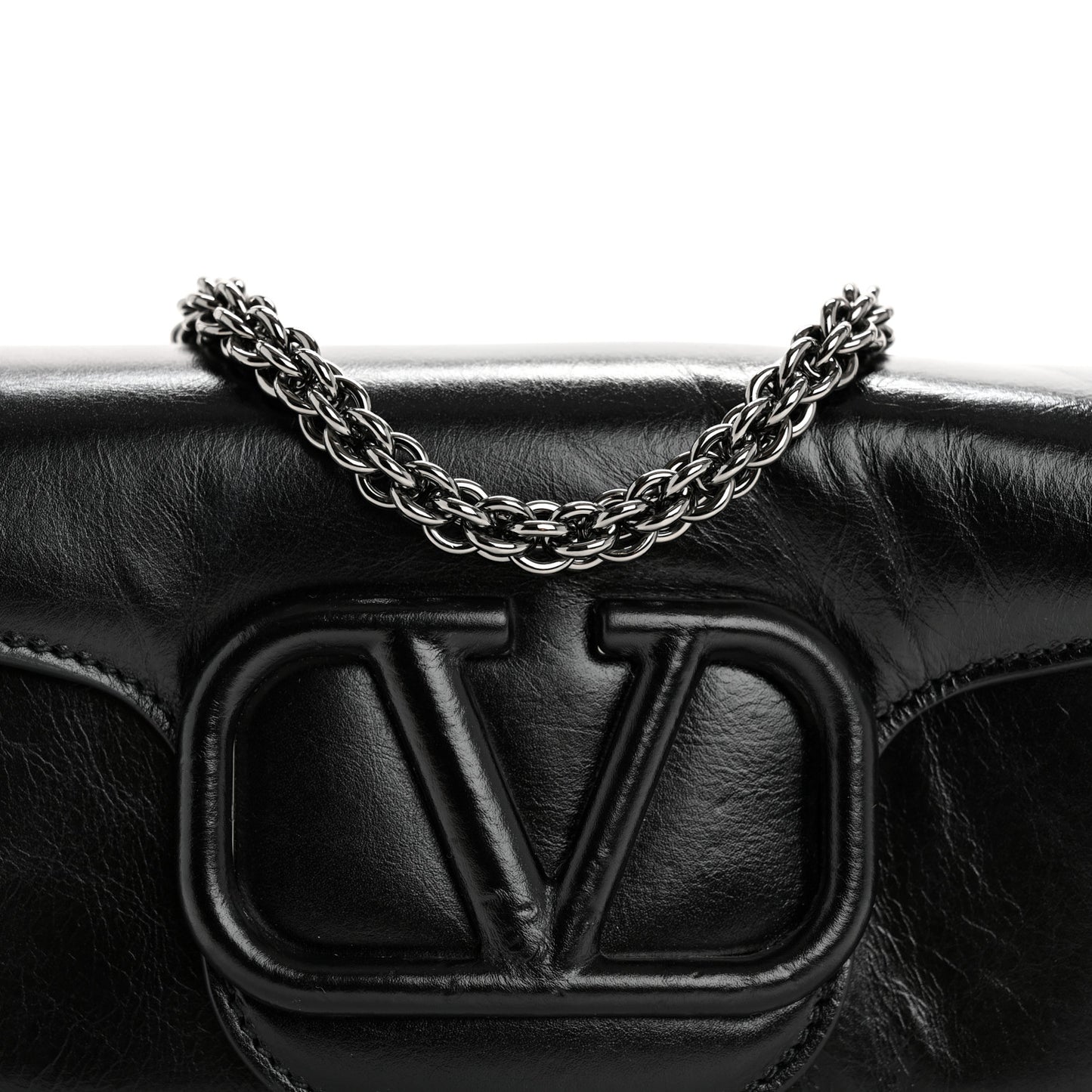 Calfskin Monochrome Vlogo Small Loco Shoulder Bag Black