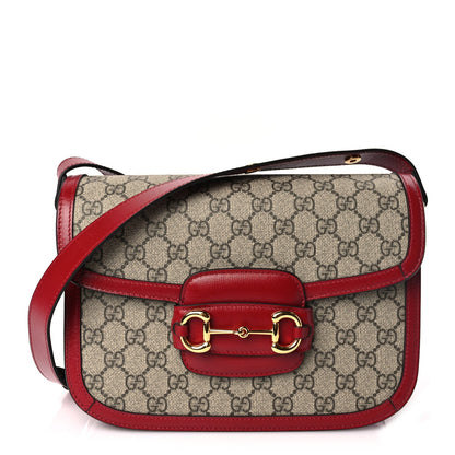 Gucci GG Supreme Monogram Azalea Calfskin Horsebit 1955 Shoulder Bag Beige Ebony New Cherry Red 1 of 9